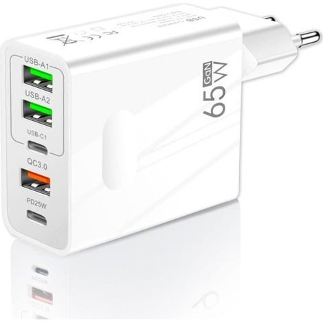 3-Stars Chargeur Usb 65W 5 Ports : 2 Usb-C + 3 Usb-A Charge Rapide-Qc 3.0 Prise Usb Multiple Compatible Avec De (1/4)