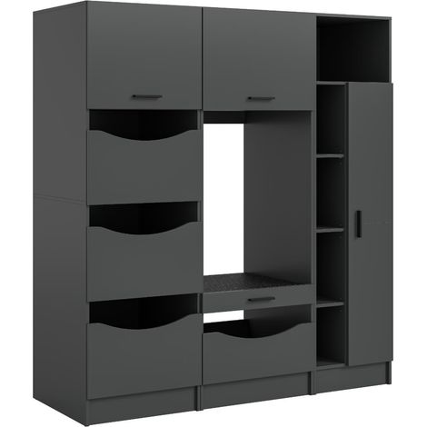 Free Waschmaschinenschrank 6 Türen, 2 Klappentüren, 1 Schublade, 3 Regale Anthrazit. (1/5)