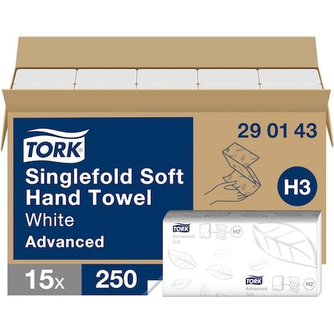 Tork Essuie-mains pliés en V doux blancs H3 (15x250) 290143