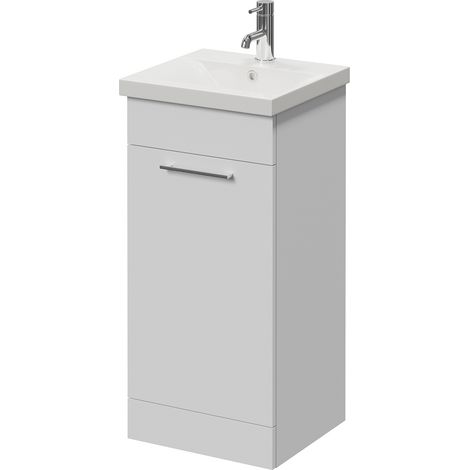 Napoli 390 Gloss White 400mm Single Door Vanity Unit with Glide Basin - 400mm - Chrome 160mm Handle