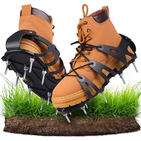 Zapato aireador de césped - Prácticos zapatos aireadores de césped con 22 púas, zapatos autoportantes para césped, jardín y patio, talla única (1/5)