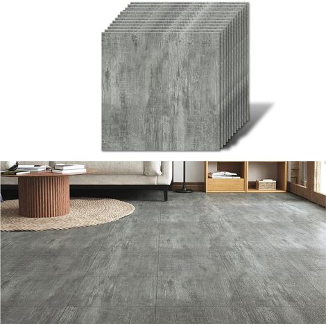 Dalles PVC Adhesives Sol Beton Gris Autocollant de Sol Ciment Gris 12 Pièces Épaissir Carrelage Adhesif Cuisine Salle de Bain Imperméable Dalles PVC Garage Salon Amovible 30 cm x 30 cm (1/5)