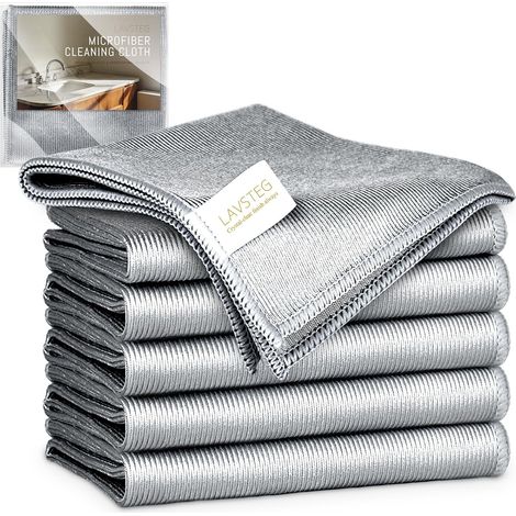 Chiffon Magique Microfibre, 6X Serviette sans Trace Absorbant Polissage, Lingette Essuie Vitre Verre Miroir Lunette Vaisselle Cuisine Menage Voiture, Torchon Nettoyage Réutilisable Lavable (1/5)