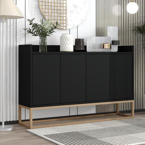 Sideboard Schwarz 4 Türen mit Metallbeinen, 120x30x80cm, Esszimmer & Wohnzimmer (1/5)