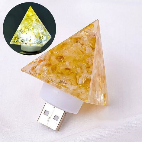 Veilleuse USB - Pyramide En Résine Avec Gravier De Cristal Naturel - Pour Chambre Bureau Salon - 1 Pièce (1/3)