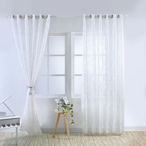 Lot de 2 voilages blancs, 100 x 250 cm, filtration légère de la lumière, pour salon chambre cuisine, décoration intérieure élégante