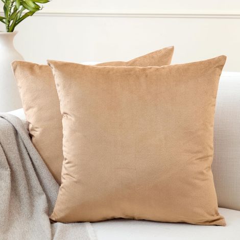 Housses de Coussin Velours, Set de 2 pièces (45x45 cm) - Or - Teinture Couleur Unie, Doux et Moelleux, Lavable, Grand Coussin décoratif carré pour canapé, Sofa, Chaise (1/5)