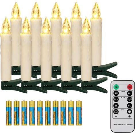 10 Bougies LED Sapin de Noël sans Fil avec Télécommande Minuterie Flamme Vacillante, Blanc Chaud, Dimmable, Intérieur étanches extérieur Décoration(Inclut 10 piles) (1/5)