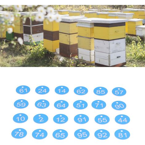 100 runde, nummerierte Etiketten mit Loch für Bienenstöcke, Imkerzubehör (blau und weiß) (1/5)