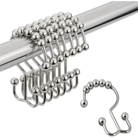 Ganci per tenda da doccia in acciaio inox con doppio rullo, set da 12 (1/5)