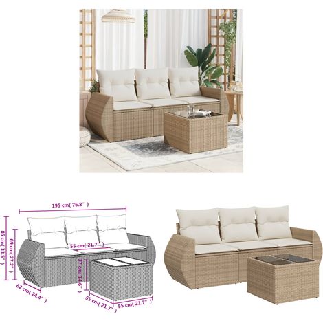 4-tlg. Garten-Sofagarnitur mit Kissen Beige Poly Rattan - Gartensorte - Outdoor Möbel - Lounge Set - Gartenlounge - Rattan Gartenmöbel - Home & Living (1/3)