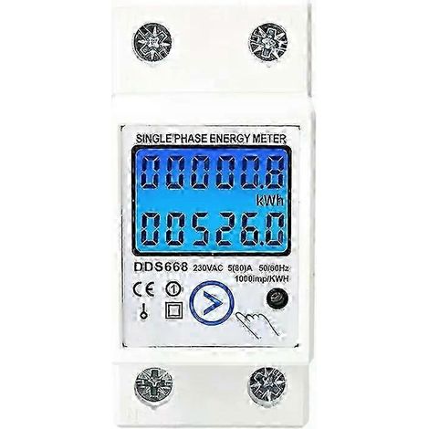 Compteur d'énergie numérique LCD sur rail DIN, remise à zéro, monophasé 110 V/220 V, compteur de consommation électrique (kWh), compteur de puissance. (1/5)