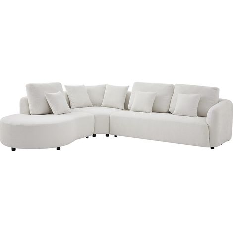 Canapé d'angle gauche en tissu texturé blanc cassé LOMESI (1/2)