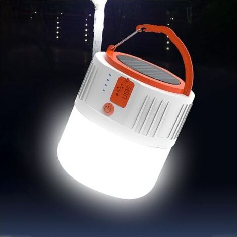Lampe solaire rechargeable, lampe de poche de camping de poche extérieure, lampe de tente portable, banque d'alimentation de lumière d'urgence de sécurité, lumière d'inondation de pêche à 5 modes (bla (1/5)
