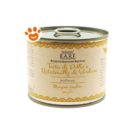 BARF Cat Menù Completo Trito di Pollo e Ratatuille - BARF Cat Menù Completo Trito di Pollo e Ratatuille - Lattina Da 200 Gr