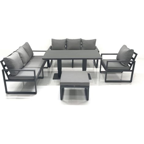 Fimous Outdoor Garden Furniture Set Aluminium Lounge Sofa Adjustable Rising Lifting Dining Table Sets with Big Footstool Dark Grey (1/5)