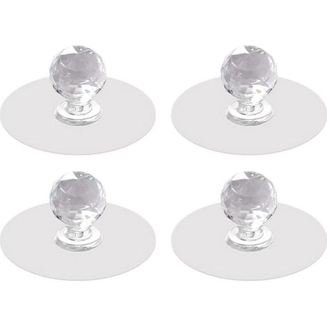 4 Boutons de tiroir d'armoire, poignées cristal acrylique transparentes, auto-adhésives sans perçage, pour meubles lisses (1/5)