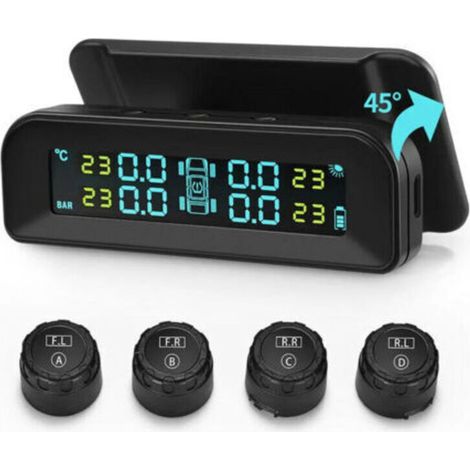 Moniteur de pression des pneus sans fil solaire universel TPMS C260 Testeur de pression des pneus de voiture en temps réel avec écran LCD et 4 capteurs externes (1/3)