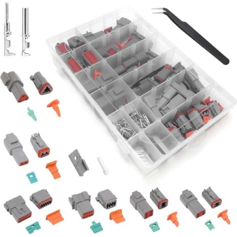 Kit de 265 Fiches Allemandes pour Voiture, Connecteurs DT Voiture électrique étanche (2/3/4/6/8/12 Pin), pour Cables de Calibre 16-22 AWG, Connecteurs Imperméable pour Moto Scooter Camion Bateaux (1/5)