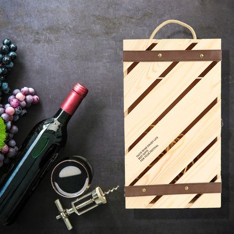 Coffret à vin rouge en bois incliné avec poignée et corde pour 2 bouteilles de vin (1/5)