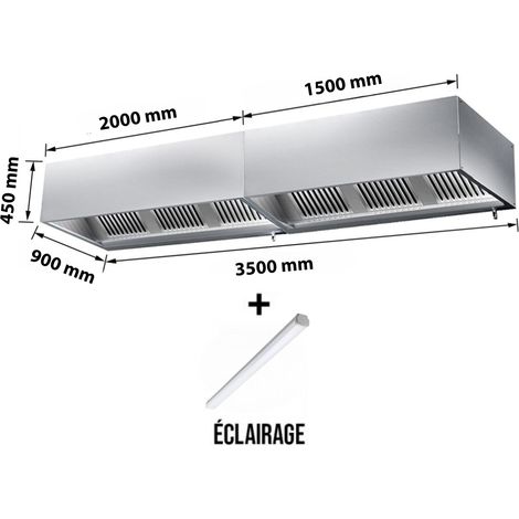 Hotte caisson sans moteur 3500x900x450 mm avec éclairage, filtre et robinet de vidange PREMIUM - GOLDINOX (1/4)