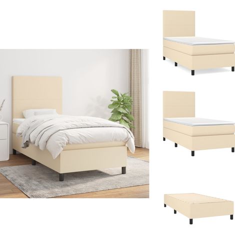 Boxspringbett mit Matratze Creme 100x200 cm Stoff - Boxspringbett - Doppelbett - Cremefarbenes Bett - Bettrahmen - Matratze (1/5)