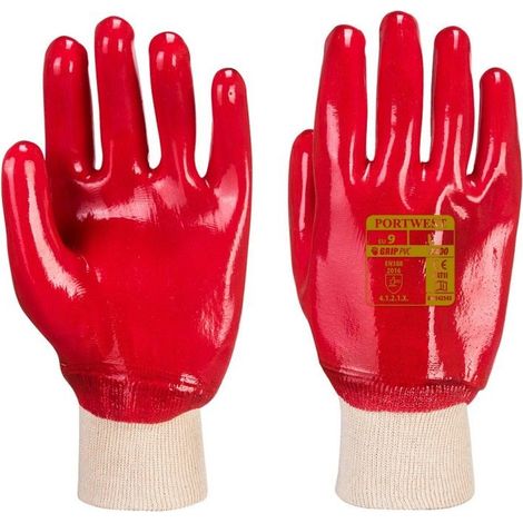 Lot 12 Paires Gants Enduits PVC Rouge Tricote Sans Couture - Manutention BTP Agriculture - Taille 10/XL - CE EN388