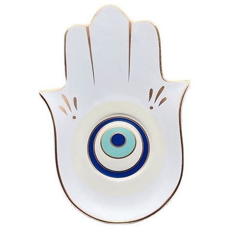 Plateau à bijoux décoratif en céramique blanche avec détails dorés, vide-poches au design moderne pour ranger vos bijoux (1/5)