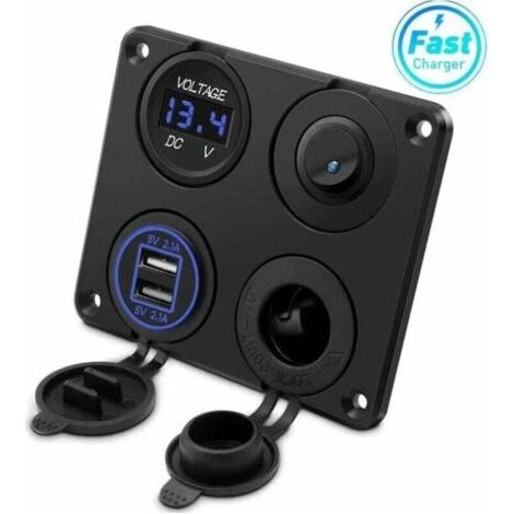 Zigarettenanzünderbuchse, Dual-USB-Anschluss 4,2 A, DC 12 V-Steckdose, Schalter und LED-Anzeige, Voltmeter, wasserdichte Autoladegerät-Steckdose für 12 V/24 V Auto, Boot und Marine, Motorrad, LKW, SUV