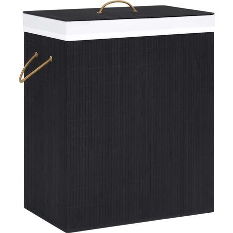 Panier à linge avec 2 sections bambou noir 100 L (1/5)