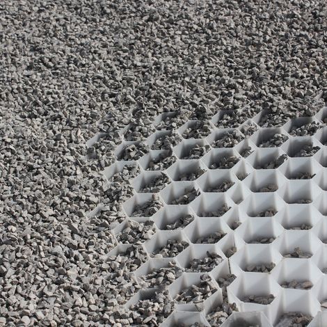 Jardinex – Stabilisateur de gravier 35 unités – Résistance 300 T/m² – Géotextile 90 g/m² – Pour allées carrossables – Granulométrie 4/16 mm