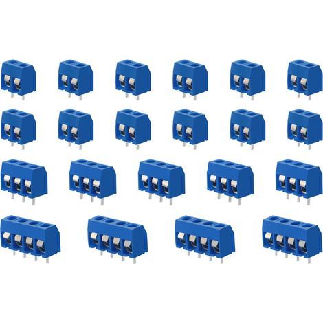 100 Pièces PCB Vis Connecteur, 5mm Pas 2 Broches / 3 Broches / 4 Broches PCB Bornier à Vis, Bleu (1/5)