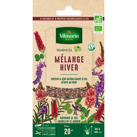 Vilmorin – Mélange hiver de graines d'engrais vert BIO – Vesce commune, sainfoin, trèfle incarnat – Régénération du sol en azote