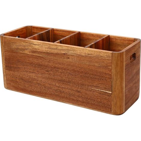 Kitchen Utensil Holder, Wooden Silverware Organizer, Cutlery Storage with 3 Removable Dividers and 4 Compartments, Ideal for Spoons, Forks and Spatulas (1/5)