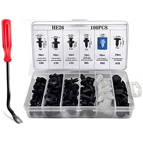 Lot 100 rivets plastique ailes pare-chocs, clips fixation voiture universels, qualité professionnelle (1/5)