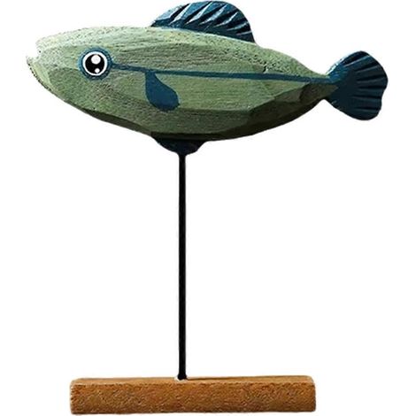 Statue de poisson en bois, décoration nordique pour la maison, sculpture de poisson, ornement D (1/5)