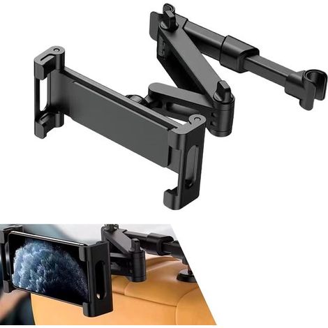 Support Tablette 3-en-1 Réglable pour Appui-Tête Noir – Support de Voiture Universel pour Tablette et Téléphone (1/3)