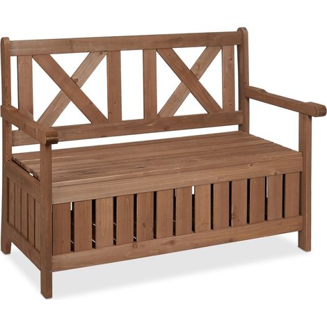 Banc de jardin coffre rustique 2 places 130 x 50 x 60 cm rangement pratique ambiance cosy en bois marron (1/5)