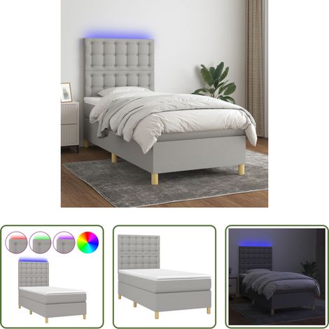 vidaXL LED-Leiste - Boxspringbett mit Matratze & LED Hellgrau 100x200 cm Stoff (1/5)