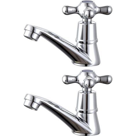 Grifo para lavabo de baño, 1 par de grifos de agua fría y caliente. (1/4)