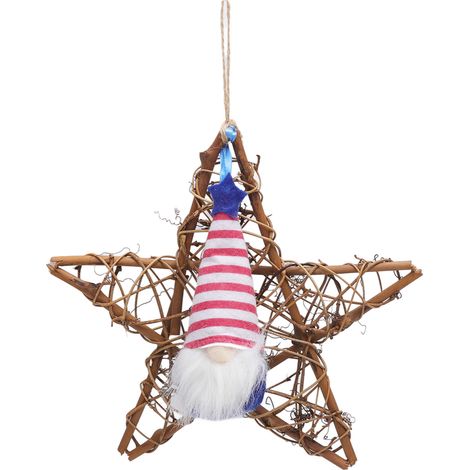 Guirlande décorative 4 Juillet Fête de l'Indépendance, ornement de porte avec poupée sans visage, pendentif pentagramme en rotin, décoration murale Type D (1/5)