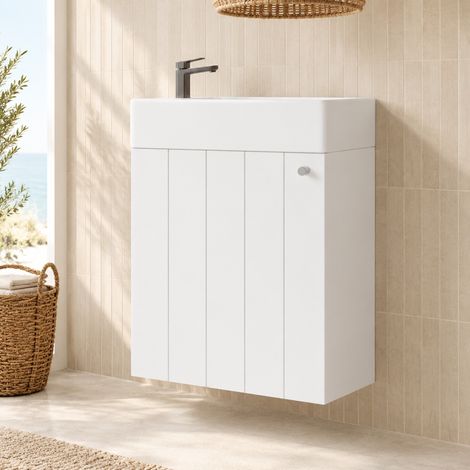 Mobile bagno con lavabo a muro 41 x 23 x 62,5 cm, bianco, MDF e ceramica, Soft-Close OKMYHOME (1/5)