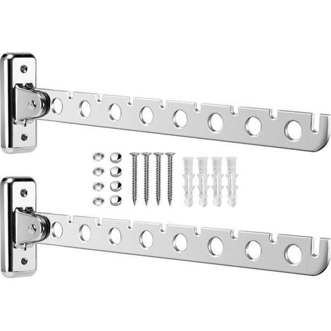 2Pcs Porte Cintre Mural Étendoir Mural Sechoir Linge Cintre Mural Support de Séchage Rotation 90° Porte-Vêtements Pliable Mural avec Vis et Chevilles pour Chambre Salon Balcon