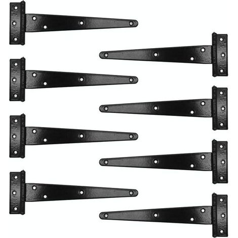 Set di 8 cerniere a T resistenti per casette da giardino in legno e acciaio inossidabile, nere, 20,3 cm