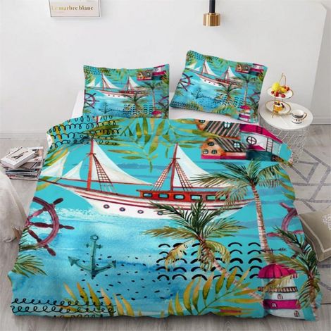 Bettwäsche-Set 200x200cm 3-teilig Mikrofaser mit Anker-Motiv und Reißverschluss