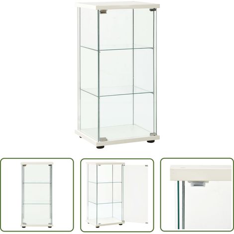 The Living Store Armoire de rangement Verre trempé Blanc - Meuble De Rangement - Armoire Vitrée - Meuble Salle De Séjour - Armoire Bibliothèque - Stockage Organisé (1/5)