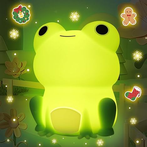 Cute Frog Night Light Soft Silicone Kids Night Light Portable Night Light with Timer Dimmable Night Light Kawaii Bedside Table Decor for Boys Girls Gift (1/5)