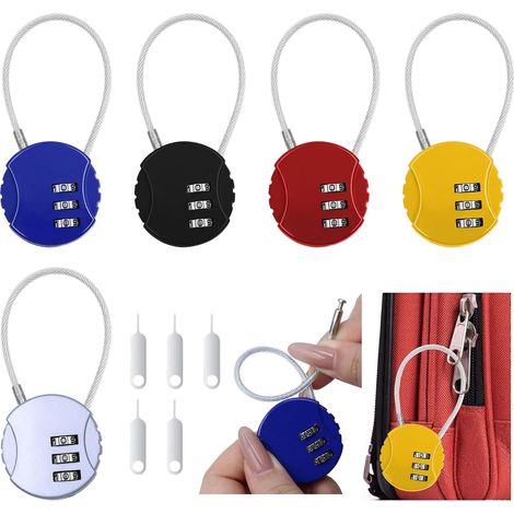 Cadenas à Combinaison 3 Chiffres, 5 Couleurs avec 5 Aiguilles de Réinitialisation, Cadenas à Code Réinitialisable Sécurité pour Casier, Armoire, Sac à Dos (5PC) (1/5)