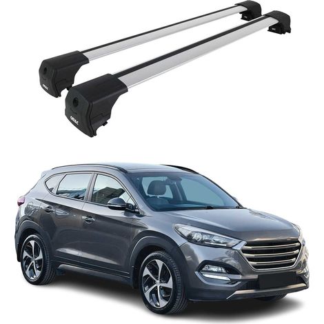 OMAC Barres de toit en aluminium pour Hyundai Tucson III 2016-2021 – City Crash – ISO/PAS 11154:2006 – Antivol inclus – Charge max 75 kg – 2 barres Argent (1/4)