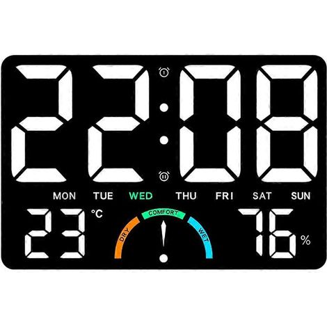 Horloge murale numérique avec grand affichage LED de la date, de la température et de l'humidité, horloge murale électrique moderne pour chambre, salle de classe. (1/5)